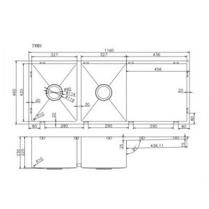 FÜSSEN Collection Handmade Kitchen Stainless Steel Sink 1160x460x230mm 1.2mm