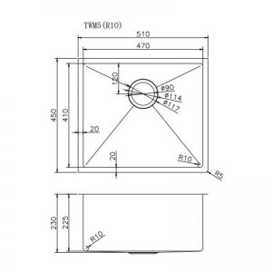 FÜSSEN Collection Handmade Kitchen Stainless Steel Sink 510x450x230m 1.2mm