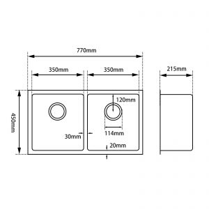 FÜSSEN Collection Handmade Double Bowl Kitchen Stainless Steel Sink 770x450x215 1.2mm