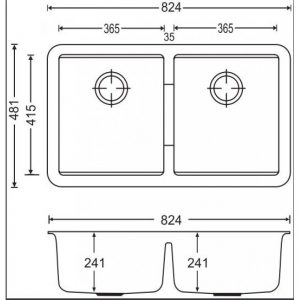 Harz Collection White Granite Sink 824 x 481 x 241mm
