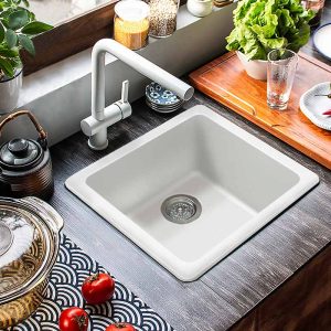 Harz Collection White Single Bowl Granite Sink 422x422x203mm