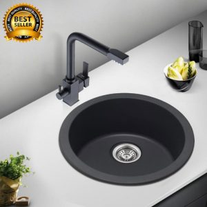 Harz Collection Black Round Granite Sink 461x191mm
