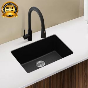 Harz Collection Black Granite Sink Single Bowl Stone Undermount 635x469x241mm