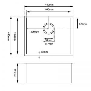 FÜSSEN Collection Handmade Single Bowl Stainless Steel Sink 440x440x205mm 1.2mm