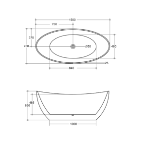 TANISHA 1500mm EVIE Freestanding Acrylic Bathtub Gloss Black and White