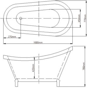 TANISHA 1680mm Claw Foot Bathtub Gloss White