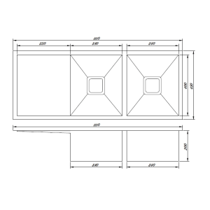 FÜSSEN Collection Handmade Double Bowl with Drainer Kitchen Stainless Steel Sink 1110 x 450 x 200 1.2mm