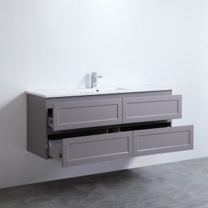 Hampton Vanity Matte Grey 1500x460x580mm Wall Hung