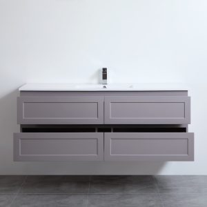 Hampton Vanity Matte Grey 1500x460x580mm Wall Hung