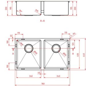 FÜSSEN Collection Farbe Stainless Steel Sink Gunmetal Grey 760x440x200mm