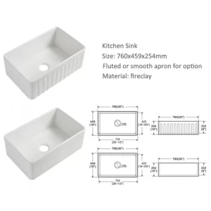 Ovia 760x459x254mm Fine Fireclay Butler Sink Single Bowl Farmhouse Kitchen Sink