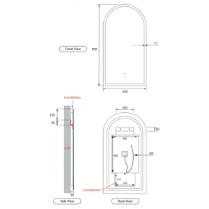 Aulic Canterbury Frameless Touchless Arched L.E.D Mirror – Three Dimmable Colours