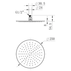 Tamarama Slimline Star Round Shower Head 250mm Brushed Chrome