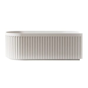 V-Groove 1700mm Right Corner Back to Wall Artemis Fluted Freestanding Matte White Bathtub No Overflow