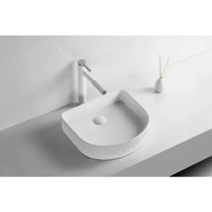 Ovia Fluted Gloss White Arch Above Counter Basin