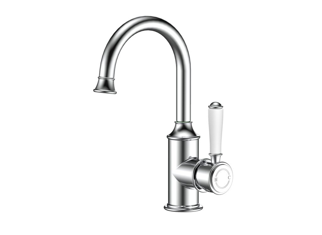 Ikon Clasico Gooseneck Basin Mixer Ceramic Handle Chrome Hampton Taps ...