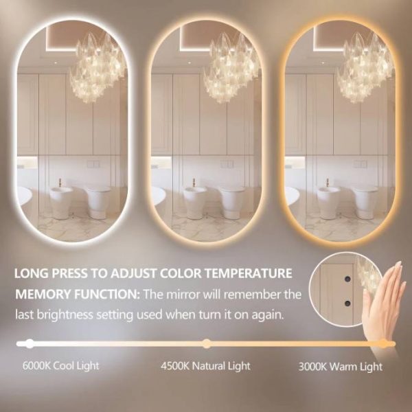 Ovia Eclipse Frameless 450x900mm Pill Oval Touchless L.E.D Mirror Tri-Color Lighting