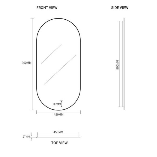 Ovia Eclipse Frameless 450x900mm Pill Oval Touchless L.E.D Mirror Tri-Color Lighting