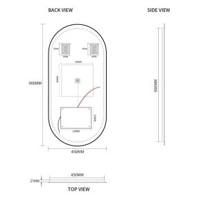 Ovia Eclipse Frameless 450x900mm Pill Oval Touchless L.E.D Mirror Tri-Color Lighting