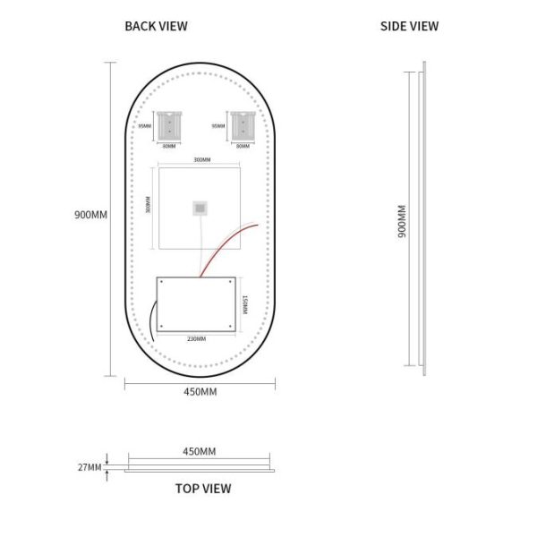 Ovia Eclipse Frameless 450x900mm Pill Oval Touchless L.E.D Mirror Tri-Color Lighting