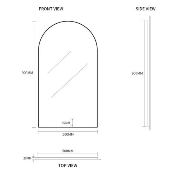 Ovia Arc Frameless 500x900mm Arched Touchless L.E.D Mirror Tri-Color Lighting