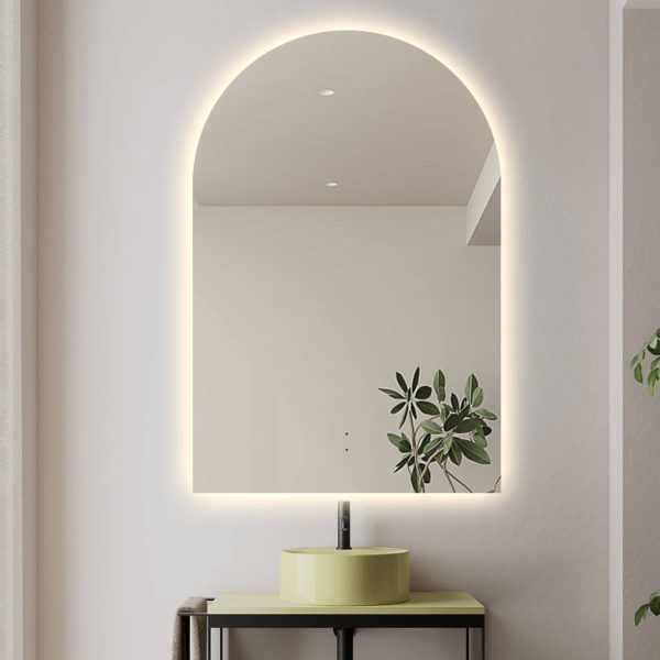 Ovia Arc Frameless 600x900mm Arched Touchless L.E.D Mirror Tri-Color Lighting