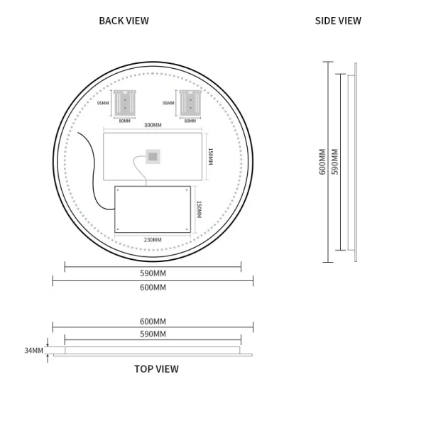 Ovia Halo Frameless 600mm Round Touchless L.E.D Mirror Tri-Color Lighting