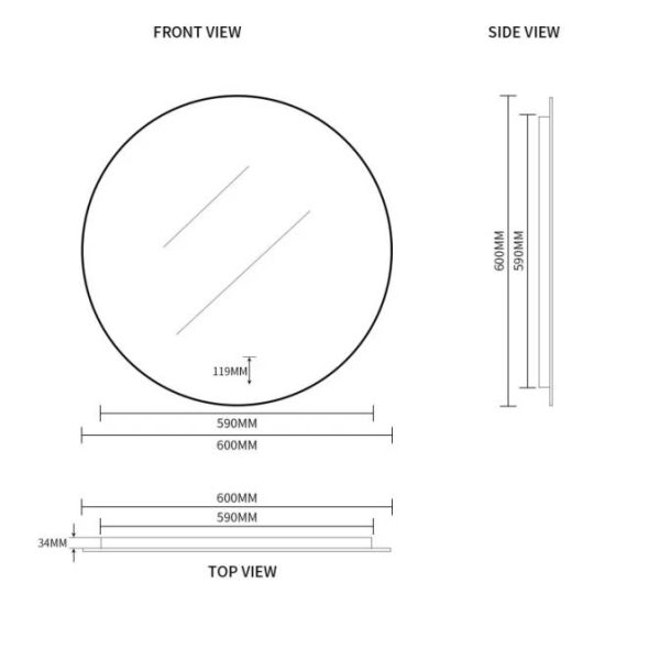 Ovia Halo Frameless 600mm Round Touchless L.E.D Mirror Tri-Color Lighting