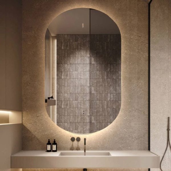 Ovia Eclipse Frameless 600x900mm Pill Oval Touchless L.E.D Mirror Tri-Color Lighting
