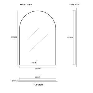Ovia Arc Frameless 600x900mm Arched Touchless L.E.D Mirror Tri-Color Lighting