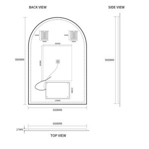 Ovia Arc Frameless 600x900mm Arched Touchless L.E.D Mirror Tri-Color Lighting