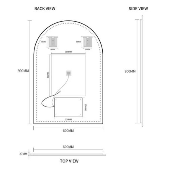 Ovia Arc Frameless 600x900mm Arched Touchless L.E.D Mirror Tri-Color Lighting