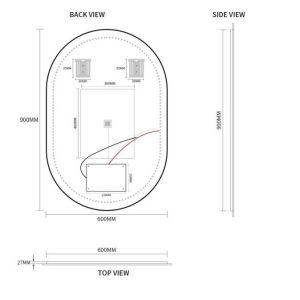 Ovia Eclipse Frameless 600x900mm Pill Oval Touchless L.E.D Mirror Tri-Color Lighting