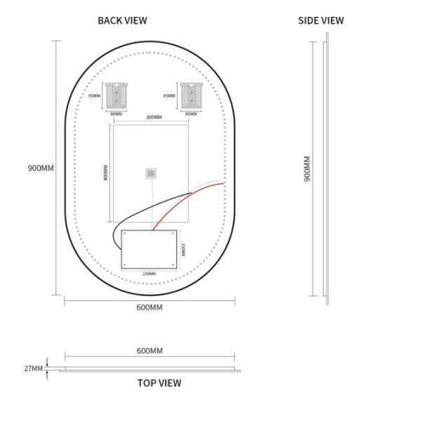 Ovia Eclipse Frameless 600x900mm Pill Oval Touchless L.E.D Mirror Tri-Color Lighting