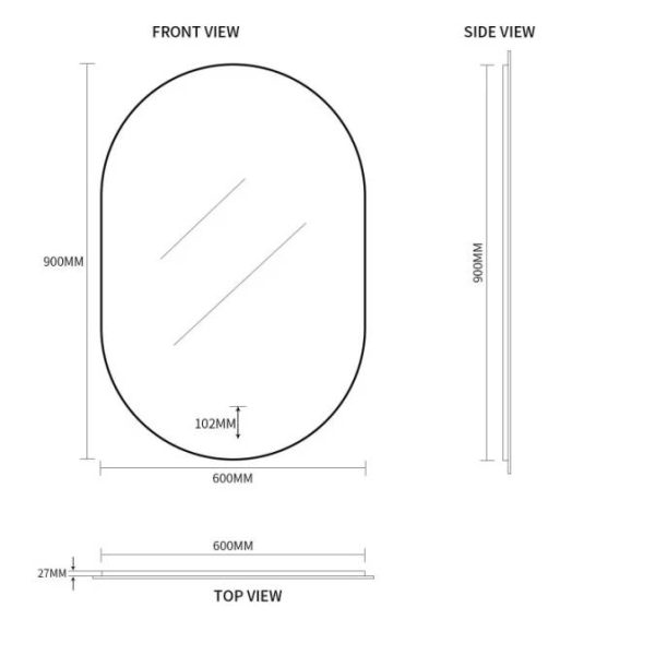 Ovia Eclipse Frameless 600x900mm Pill Oval Touchless L.E.D Mirror Tri-Color Lighting