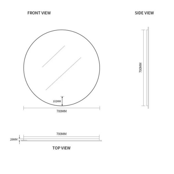 Ovia Halo Frameless 700mm Round Touchless L.E.D Mirror Tri-Color Lighting