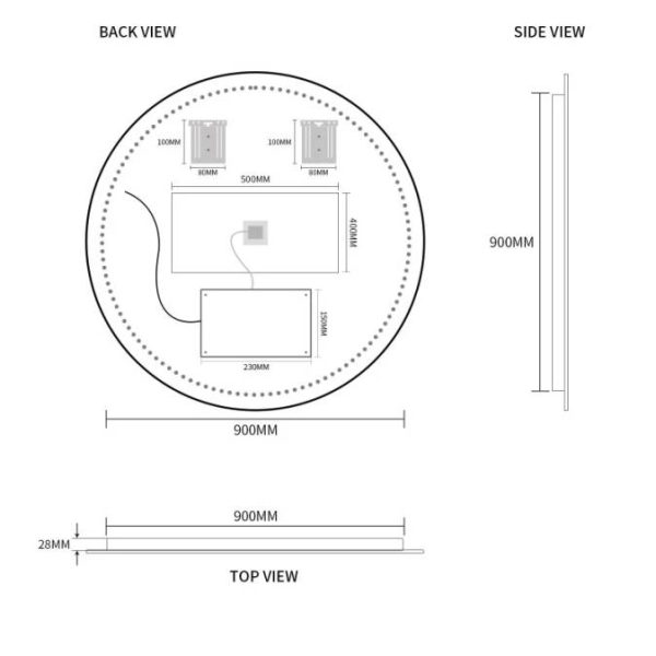 Ovia Halo Frameless 900mm Round Touchless L.E.D Mirror Tri-Color Lighting