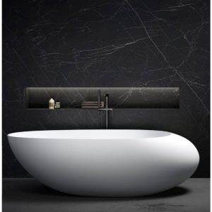 Ovia Ellipse Freestanding Solid Surface Cast Stone Bath Matte White