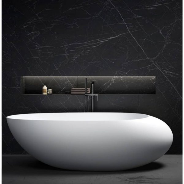 Ovia Ellipse Freestanding Solid Surface Cast Stone Bath Matte White