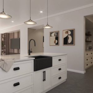 Ovia 610x459x254mm Fine Fireclay Butler Sink Double Bowl Farmhouse Kitchen Sink Matte Black