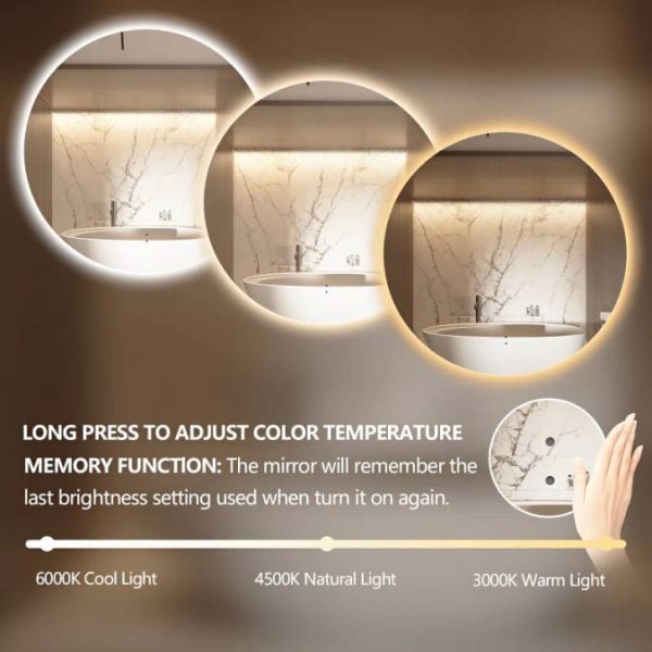 Ovia Halo Frameless 600mm Round Touchless L.E.D Mirror Tri-Color Lighting