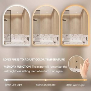 Ovia Arc Frameless 600x900mm Arched Touchless L.E.D Mirror Tri-Color Lighting
