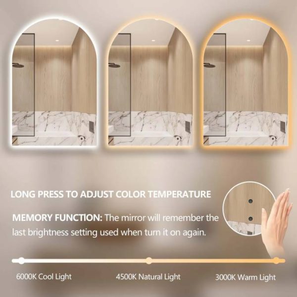 Ovia Arc Frameless 600x900mm Arched Touchless L.E.D Mirror Tri-Color Lighting