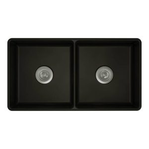 Ovia 835x459x254mm Fine Fireclay Butler Sink Double Bowl Farmhouse Kitchen Sink Matte Black