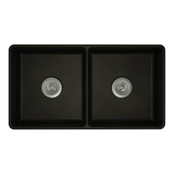 Ovia 835x459x254mm Fine Fireclay Butler Sink Double Bowl Farmhouse Kitchen Sink Matte Black