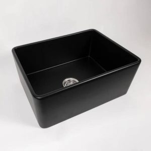Ovia 610x459x254mm Fine Fireclay Butler Sink Double Bowl Farmhouse Kitchen Sink Matte Black