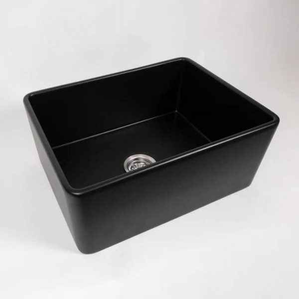 Ovia 610x459x254mm Fine Fireclay Butler Sink Double Bowl Farmhouse Kitchen Sink Matte Black